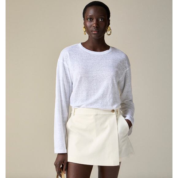 J.Crew New Relaxed Linen Long Sleeve Tee Shirt Crewneck Knit White Medium NWT - Picture 1 of 11